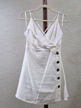 White Mini Dress With Surplice V-Neckline